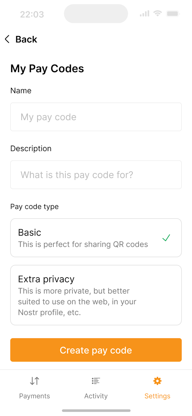 UI to make a new pay code (offer)